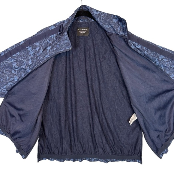 Athleta Sightseer Lace Jacket Navy Blue Floral Mesh Zip Bomber Windbreaker Large - Picture 9 of 14